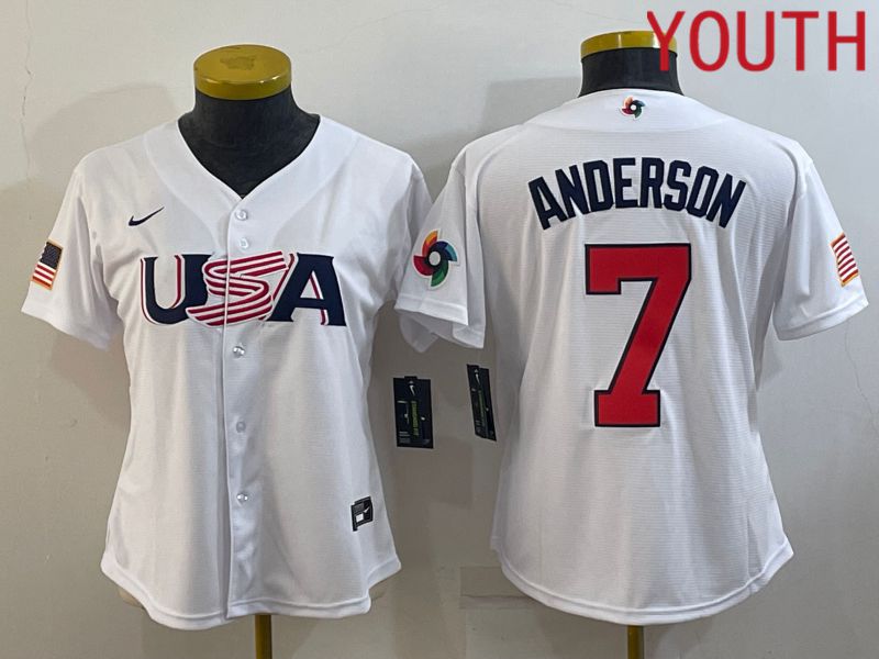 Youth 2023 World Cub USA #7 Anderson White MLB Jersey8->youth mlb jersey->Youth Jersey